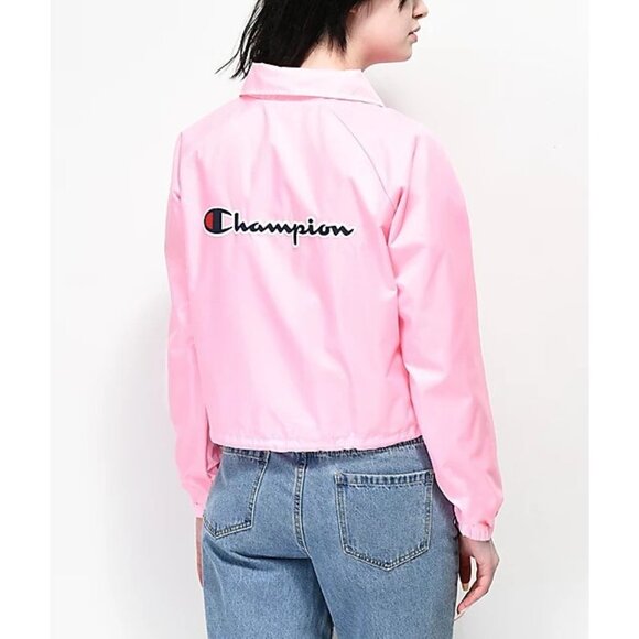 Champion Jacket Cropped Windbreaker Pink Snap Button Coach - Picture 3 of 12